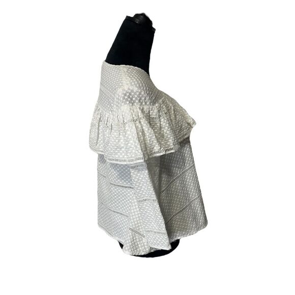 Rachel Parcell White Ruffle Swiss Dot Ladder Lace Top Size Small - Picture 5 of 14